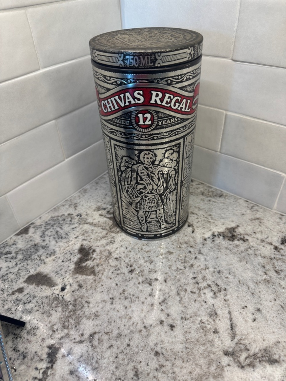 Vintage Chivas Regal 12-Year Decorative Metal Tin - Silver & Red